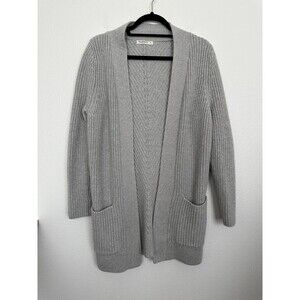 Woolovers Wool Cotton Blend Knit Open Front Cardigan Gray Pocket Women's Small